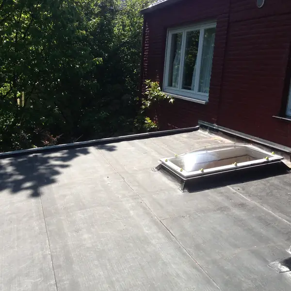 Toiture plate en roofing avec coupole d'éclairage