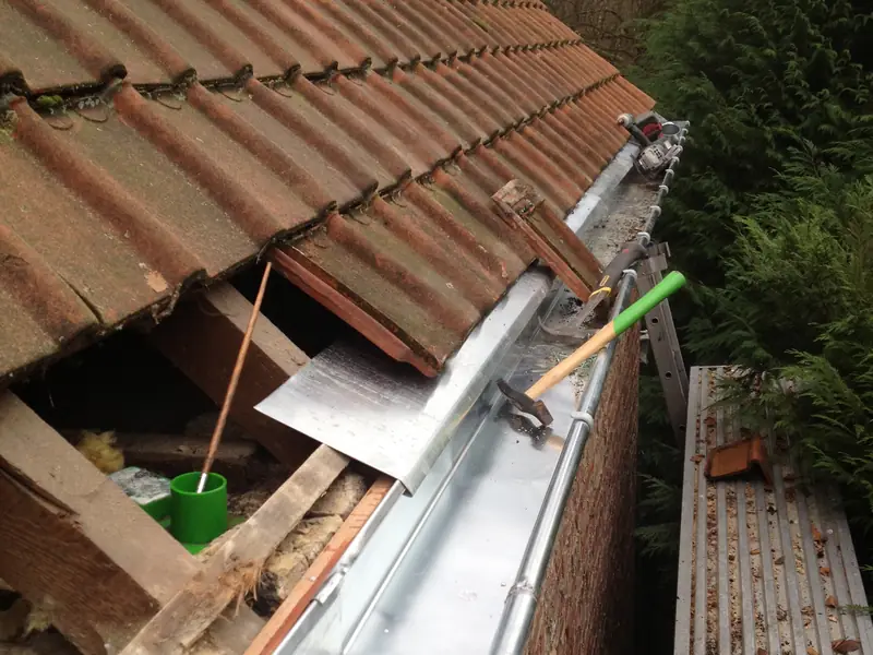 Remplacement d'une gouttière en zinc lors d'une réfection de toiture